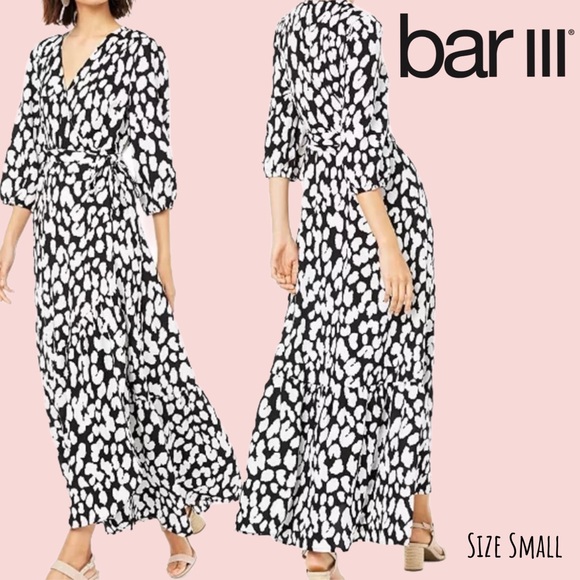 BAR lll dress Black&white maxi wrap dress! In a size small 3/4 sleeve - Picture 3 of 14